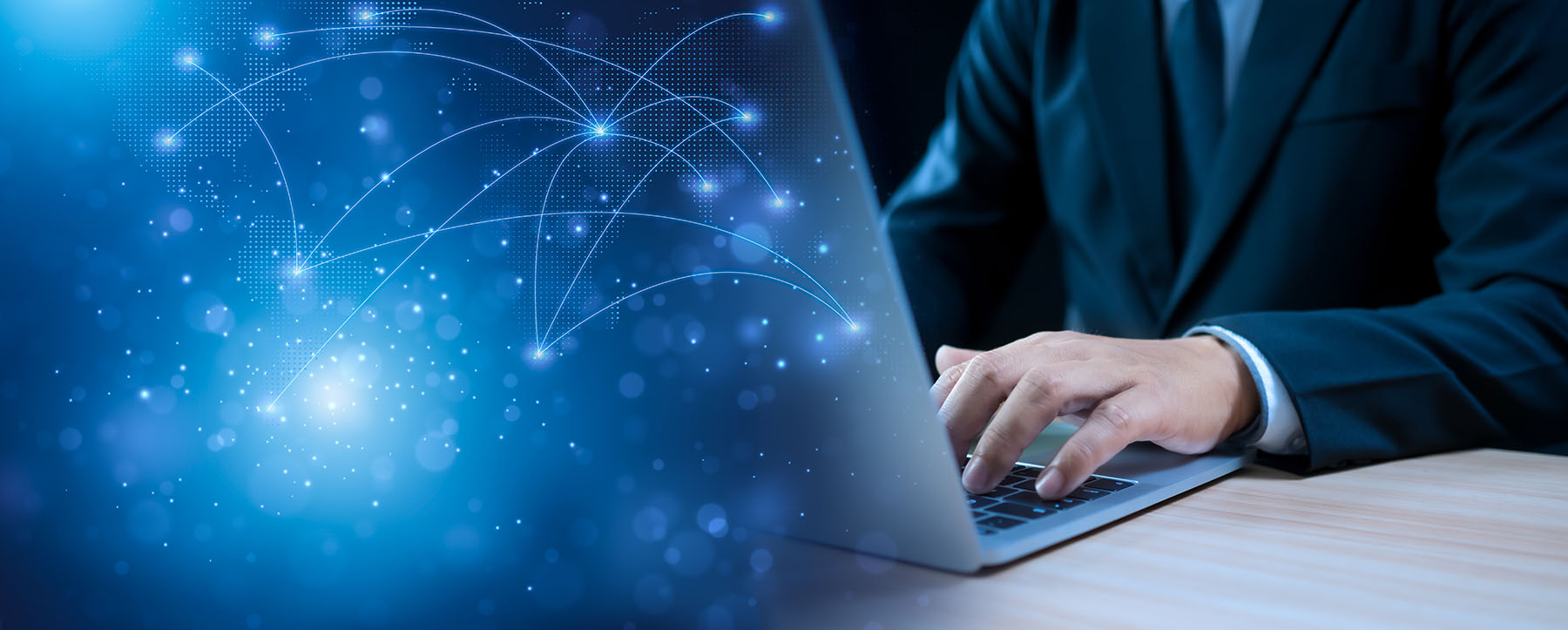 Connected network of marketing technology above a laptop