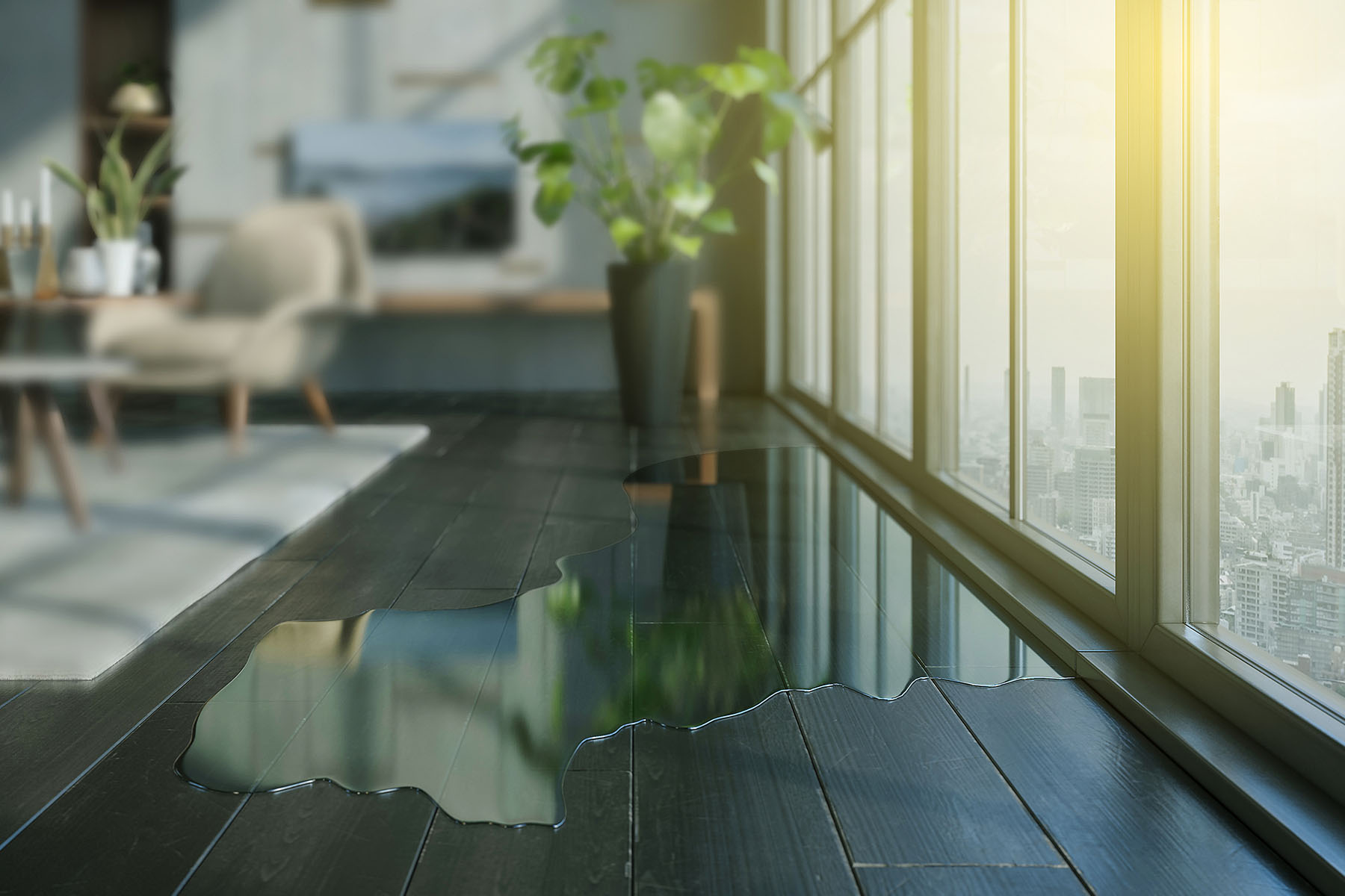 Storm water damage on a floor in a Clearwater, Florida home