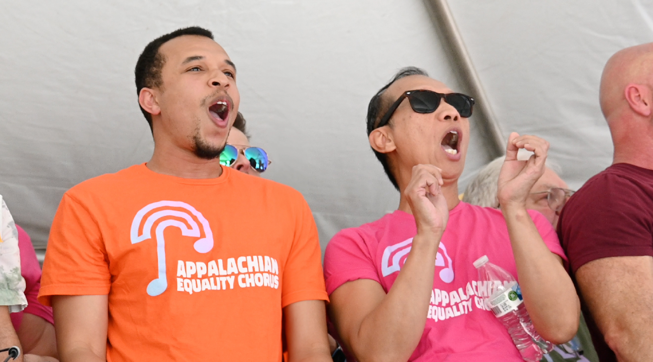 Community chorus identity on event apparel for Appalachian Equality Chorus, designed by 42nd Street