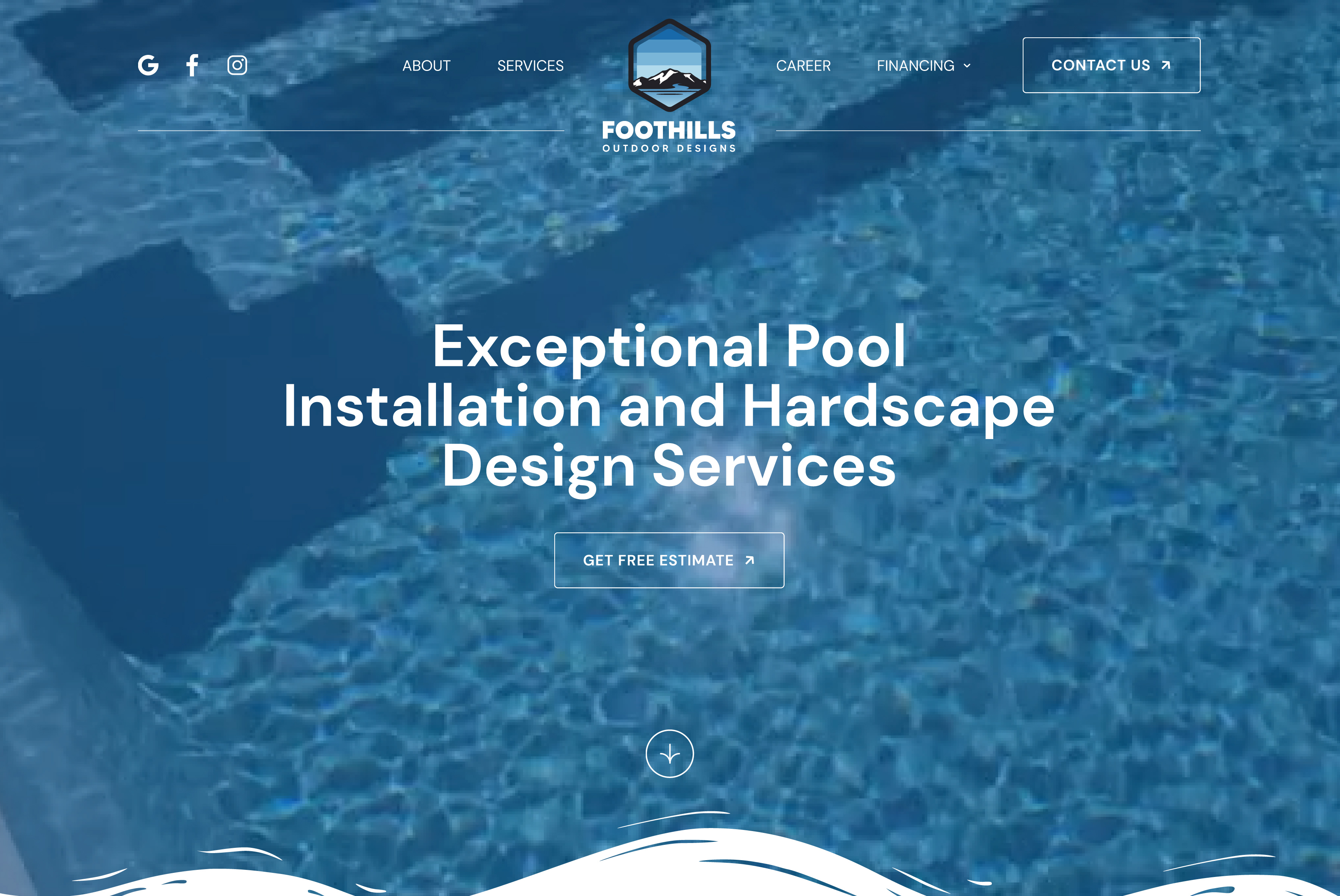 Pool installation and hardscape website, homepage hero for Foothills Outdoor Designs, designed by 42nd Street