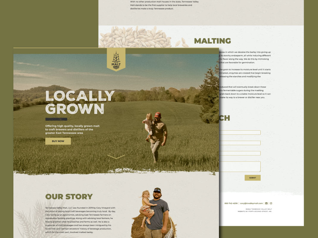Craft malt producer website for Tennessee Valley Malt, designed by 42nd Street