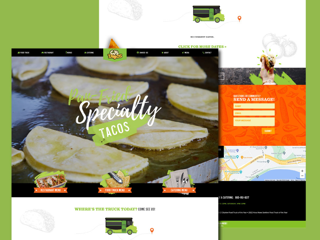 Restaurant and food truck website for CJ's Tacos, designed by 42nd Street