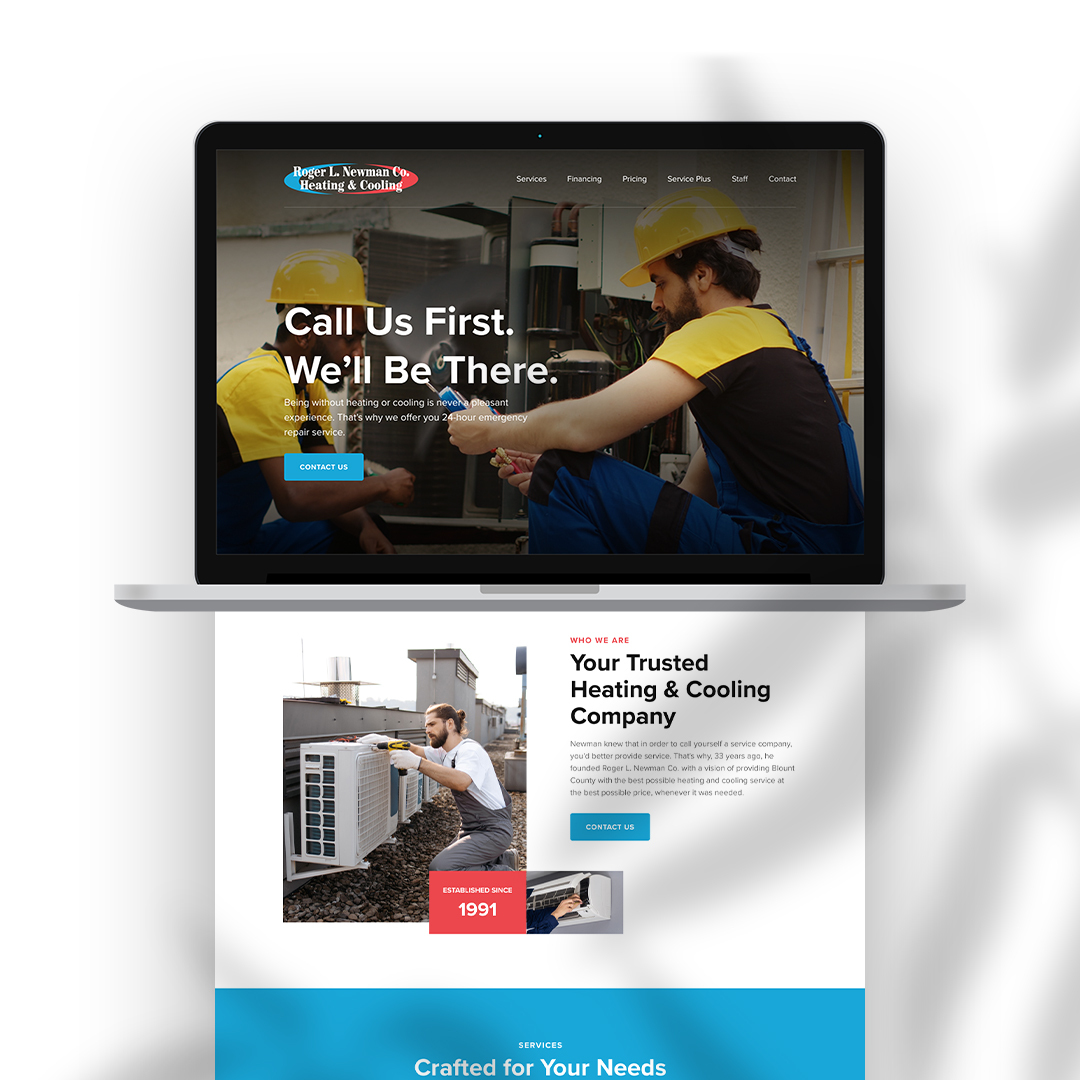HVAC company website, desktop and mobile layouts for Roger L. Newman Heating & Cooling, designed by 42nd Street