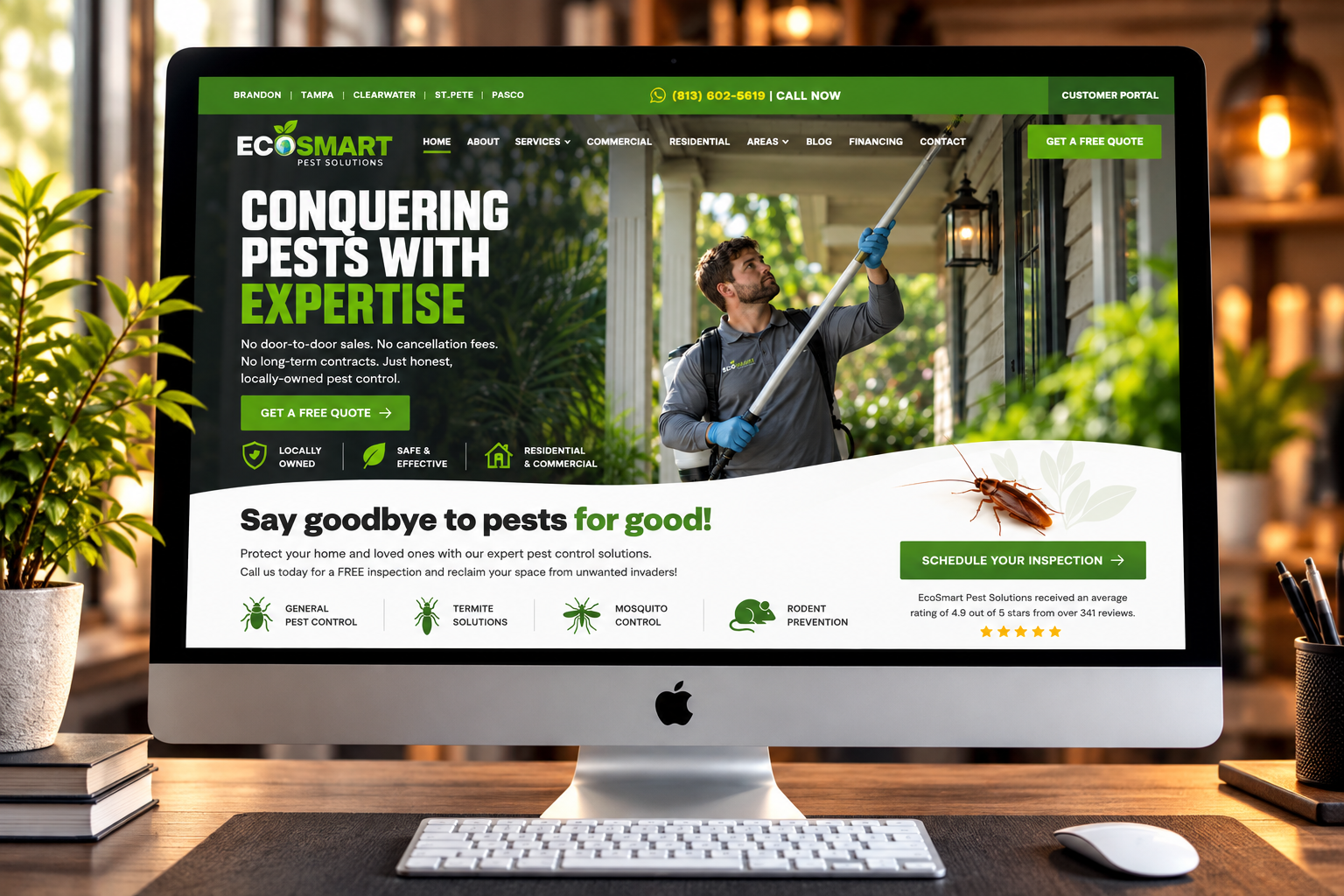 Pest control website with free quote and inspection scheduling for EcoSmart Pest Solutions, designed by 42nd Street