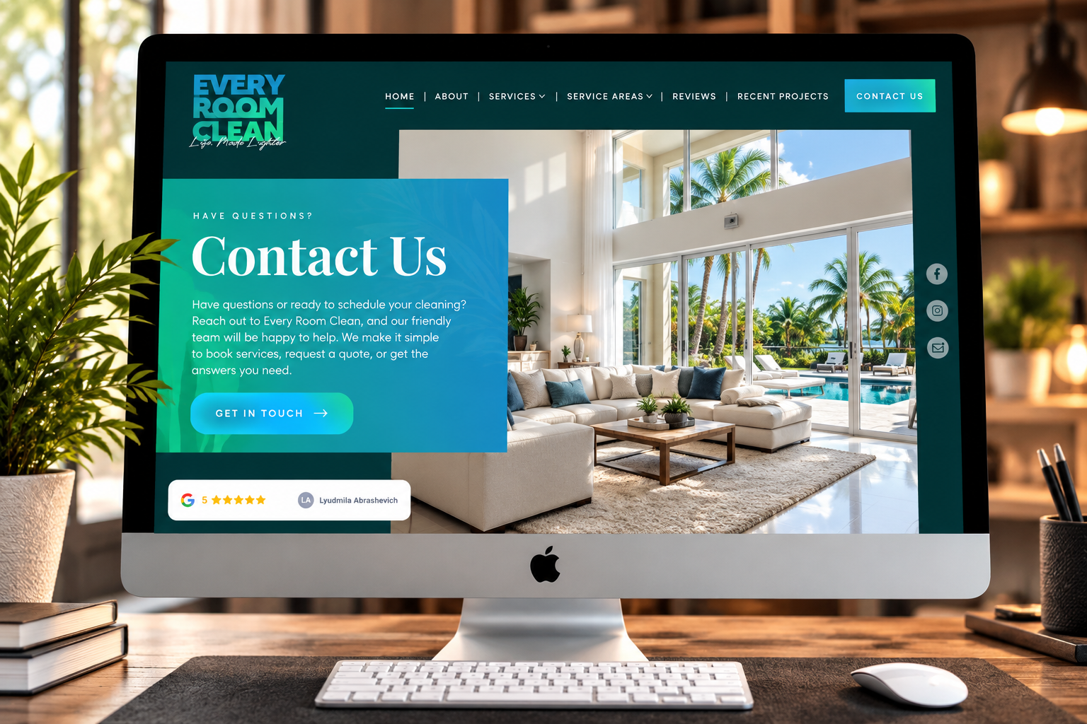 Residential cleaning website with booking and quote request for Every Room Clean, designed by 42nd Street