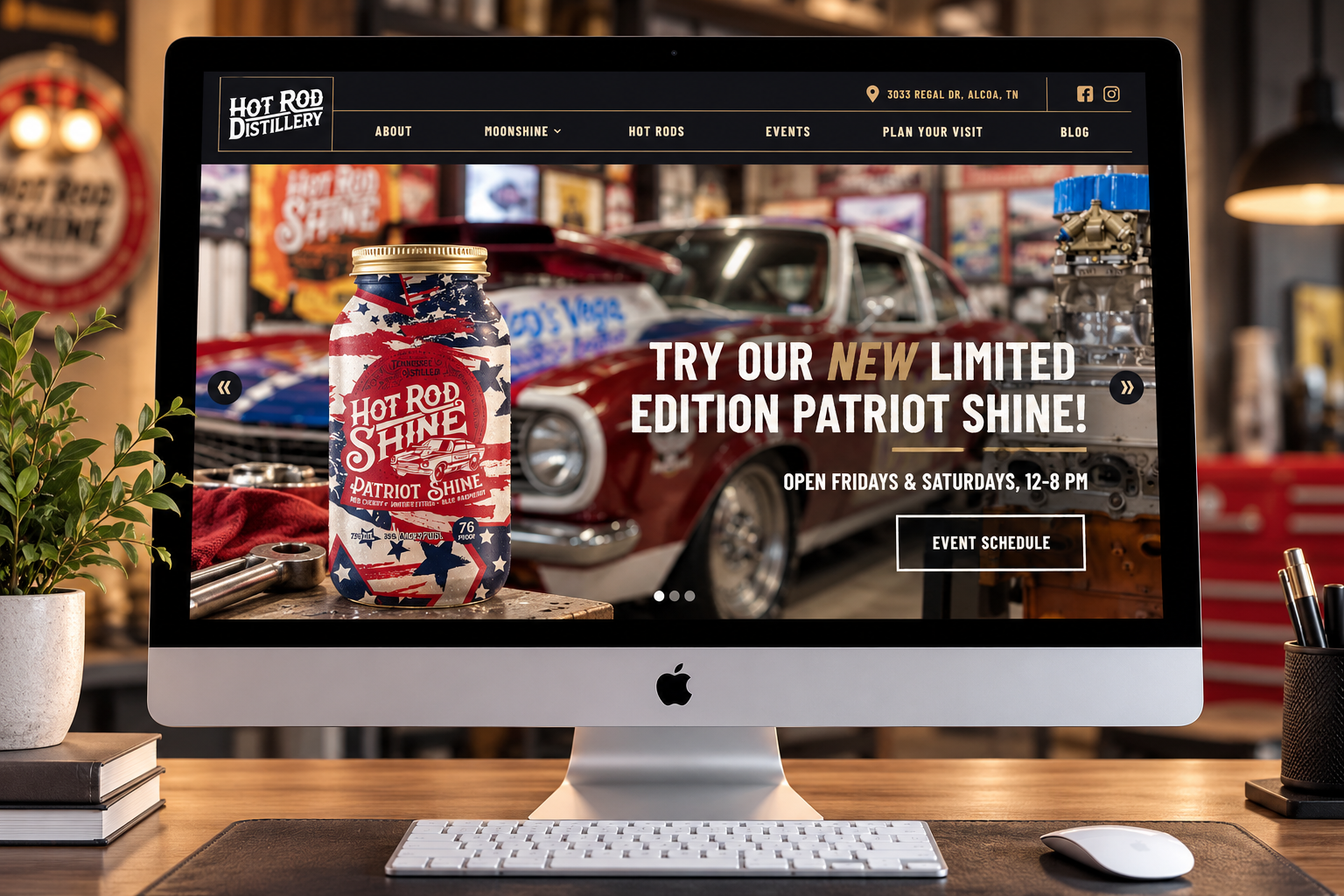 Distillery website with product line, events and visitor information for Hot Rod Distillery, designed by 42nd Street