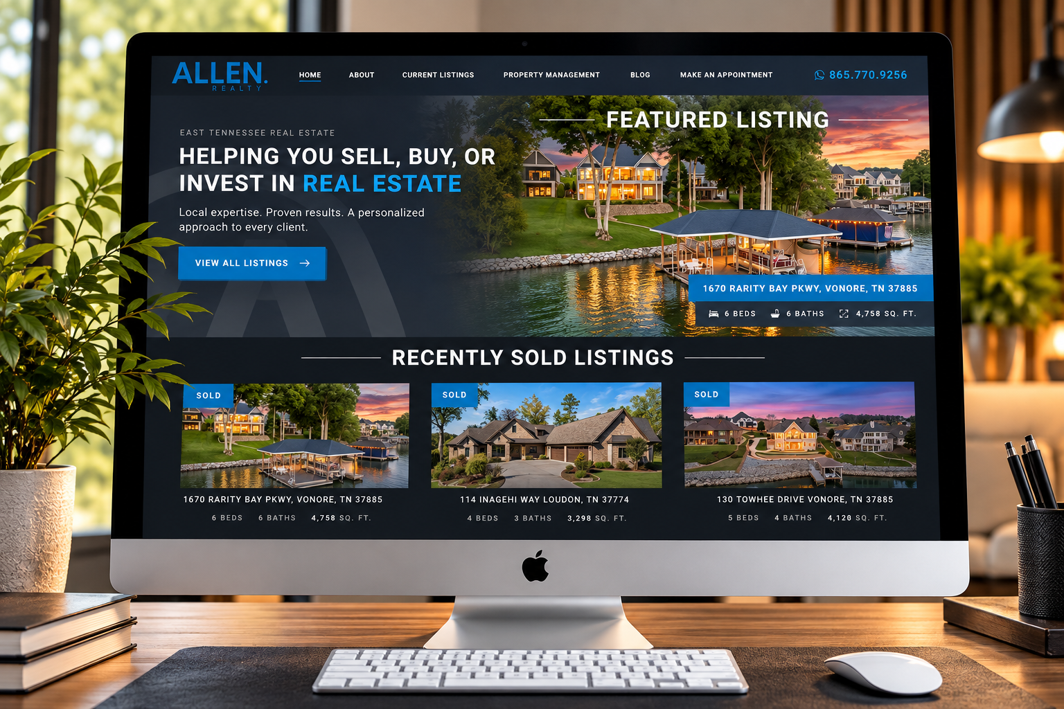 Real estate website with featured and recently sold listings for Allen Realty, designed by 42nd Street