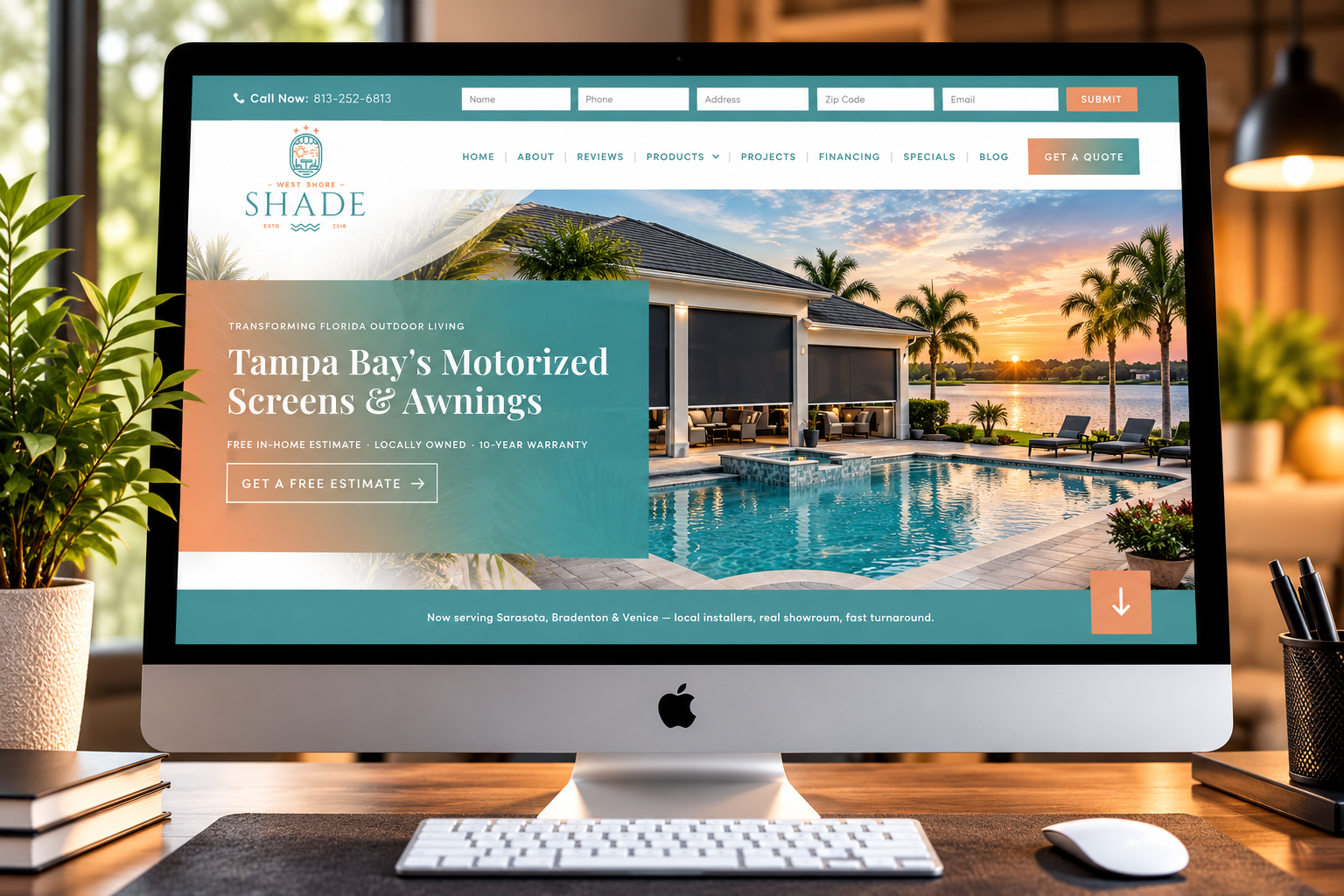 Motorized screens and shade website with financing and quote form for West Shore Shade, designed by 42nd Street