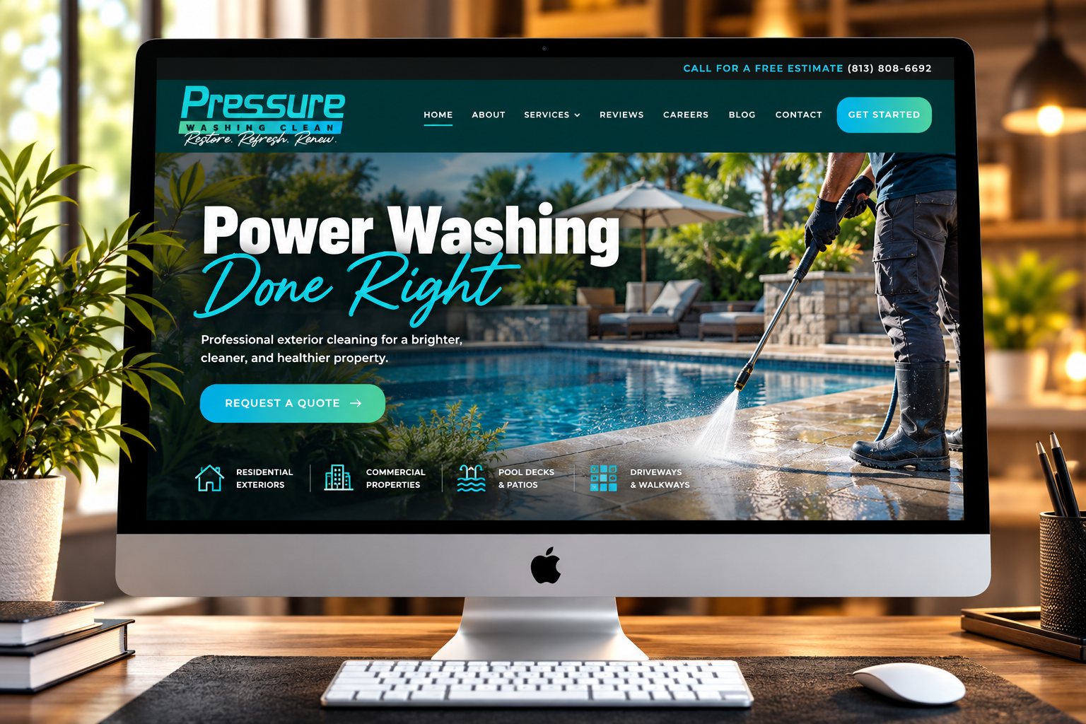 Pressure washing website with free estimate request for Pressure Washing Clean, designed by 42nd Street