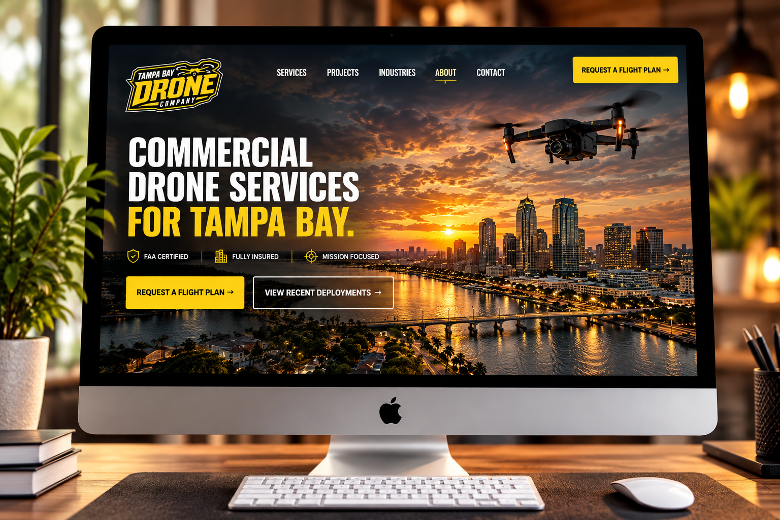 Commercial drone services website with flight plan request for Tampa Bay Drone Company, designed by 42nd Street