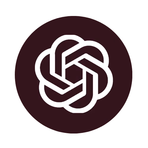 Logo Chat GPT sur fond circulaire foncé.