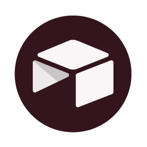 Logo Airtable blanc sur un cercle de fond sombre.