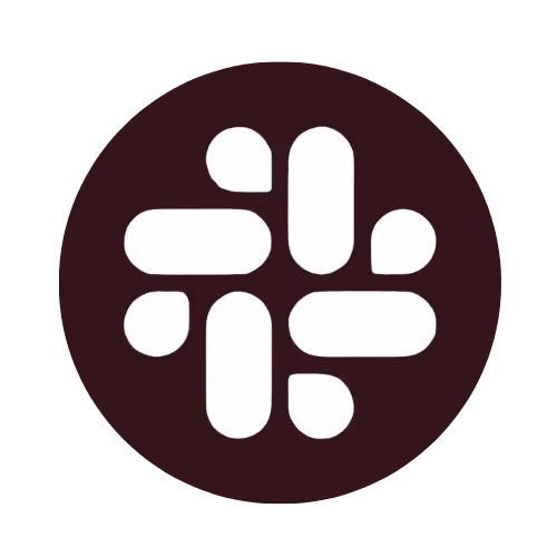 Icône du logo Slack blanc sur fond circulaire noir.