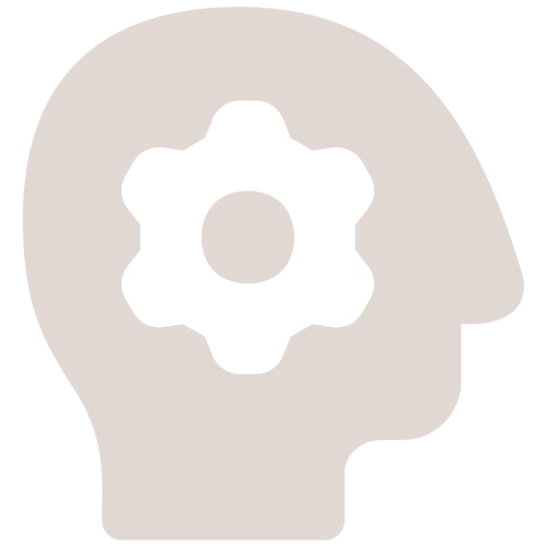 Silhouette de tête avec un engrenage à l'intérieur représentant la pensée ou la technologie.