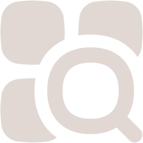 Icône de loupe sur quatre carrés représentant une fonctionnalité de recherche dans une interface.