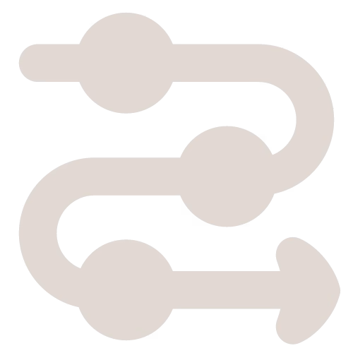 Icône abstraite représentant trois cercles reliés par une ligne courbée symbolisant un flux.