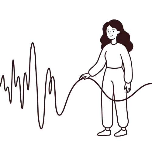 Dessin d'une femme tenant un câble formant une ligne ondulée comme un électrocardiogramme.
