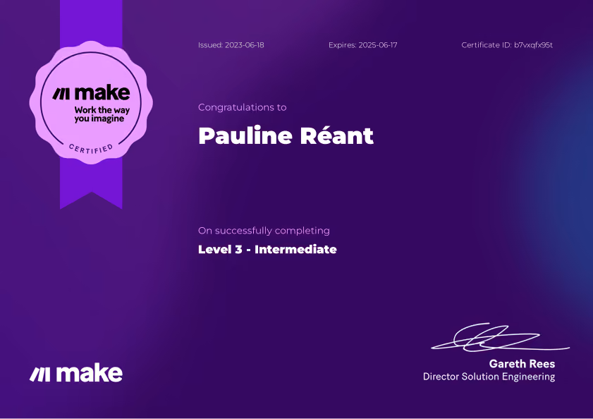 Certification Make Partners Level 3 délivrée à Pauline Réant