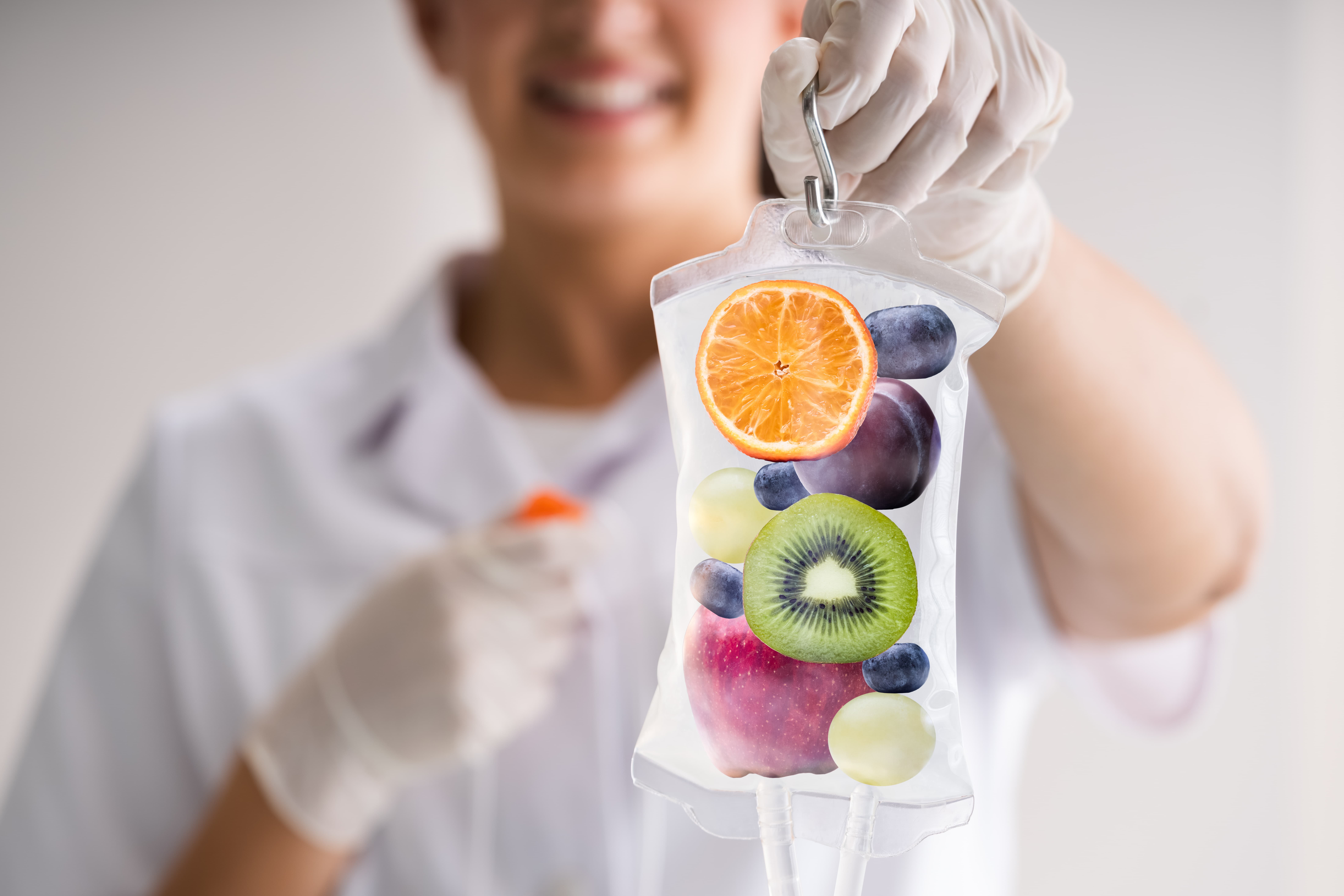 IV vitamin drip bag prepared for a wellness infusion session