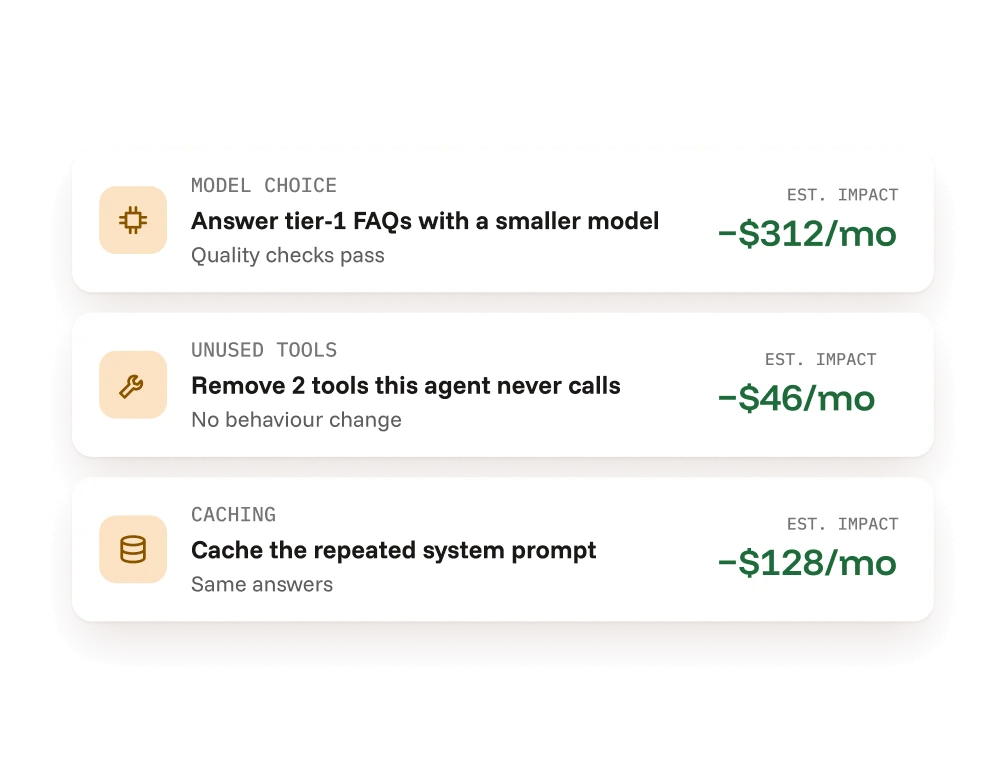 Cost recommendations with estimated monthly savings