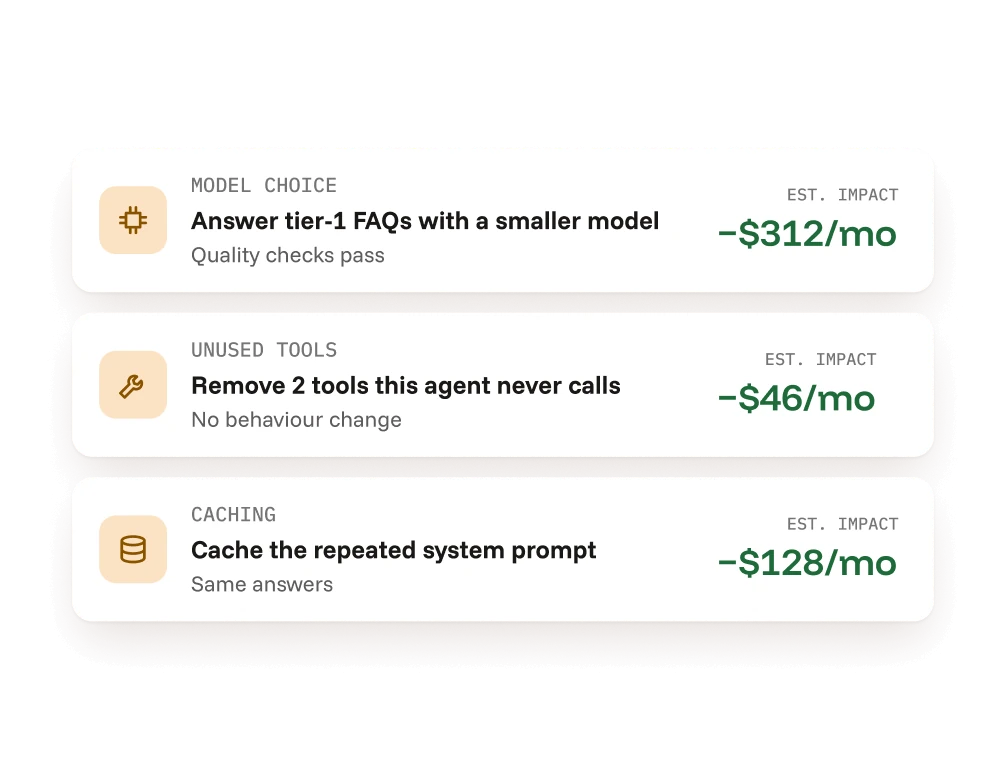 One view of AI spend with estimated savings per change