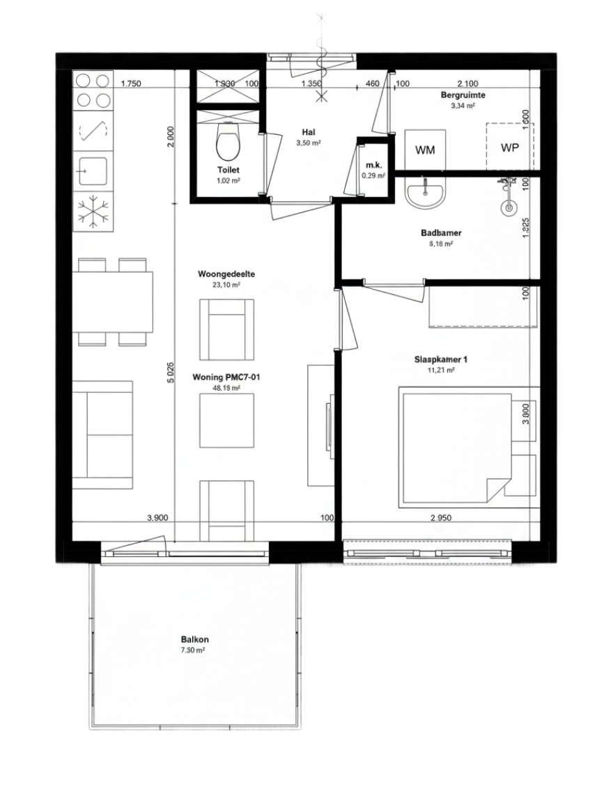Plattegrond met 9 herkende kamers