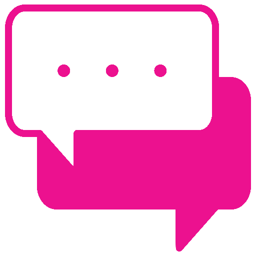 Two overlapping pink speech bubbles, one with three dots representing a message.