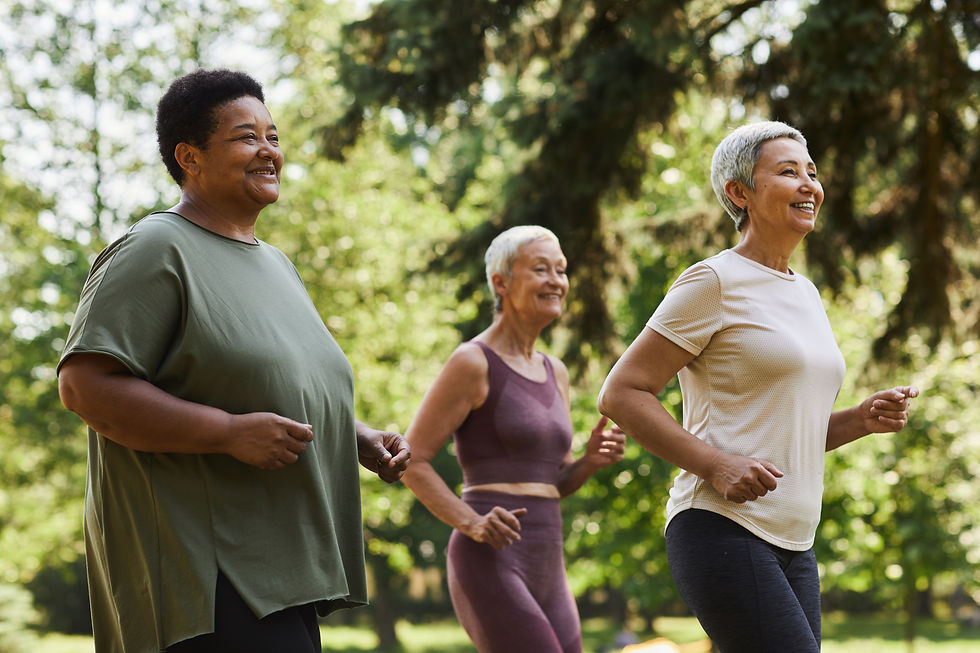 senior women enjoying a walk outdoors are practicing healthy self-care habits