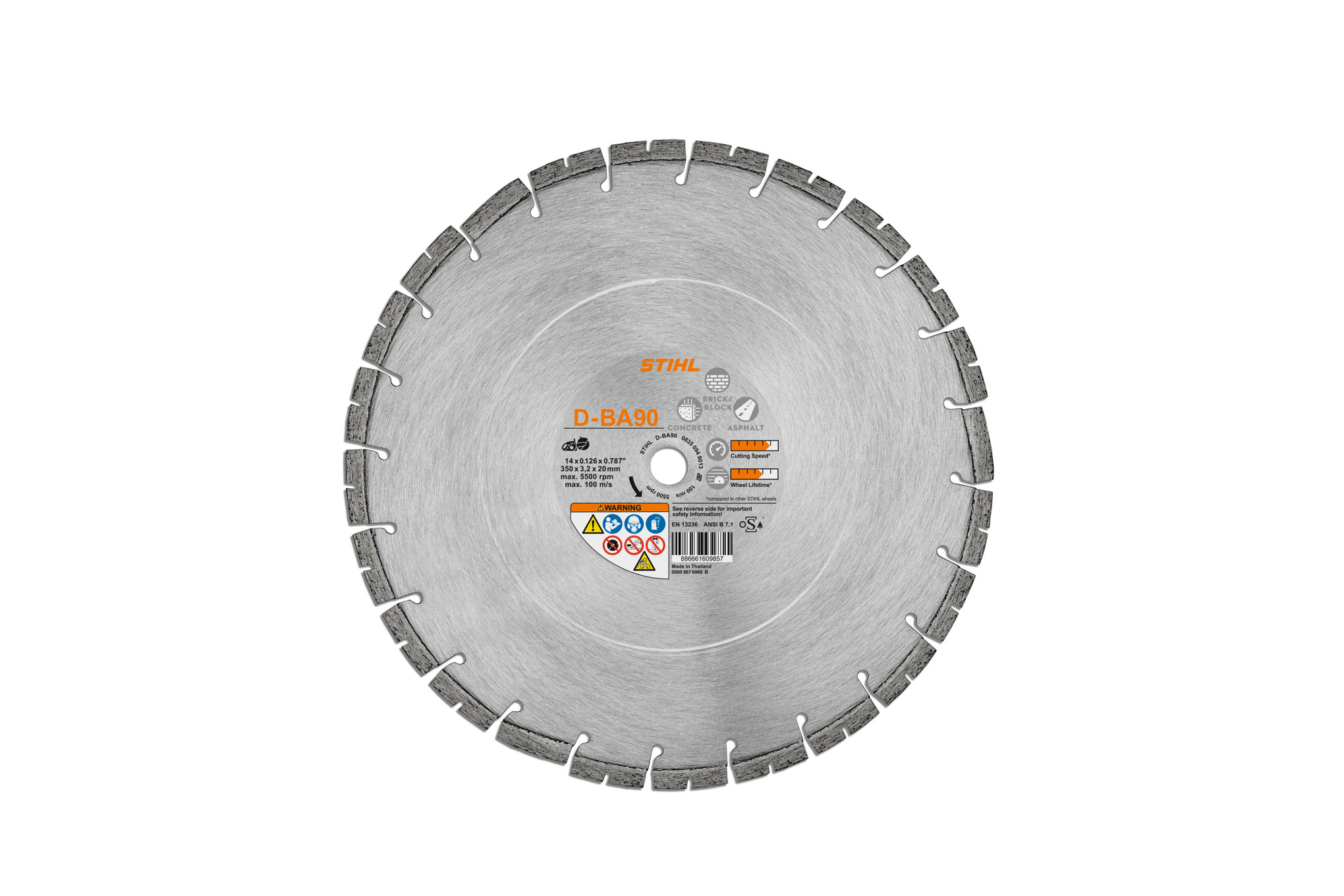 D-BA90 diamond cutting wheel, 16" diameter: universally suitable for abrasive materials