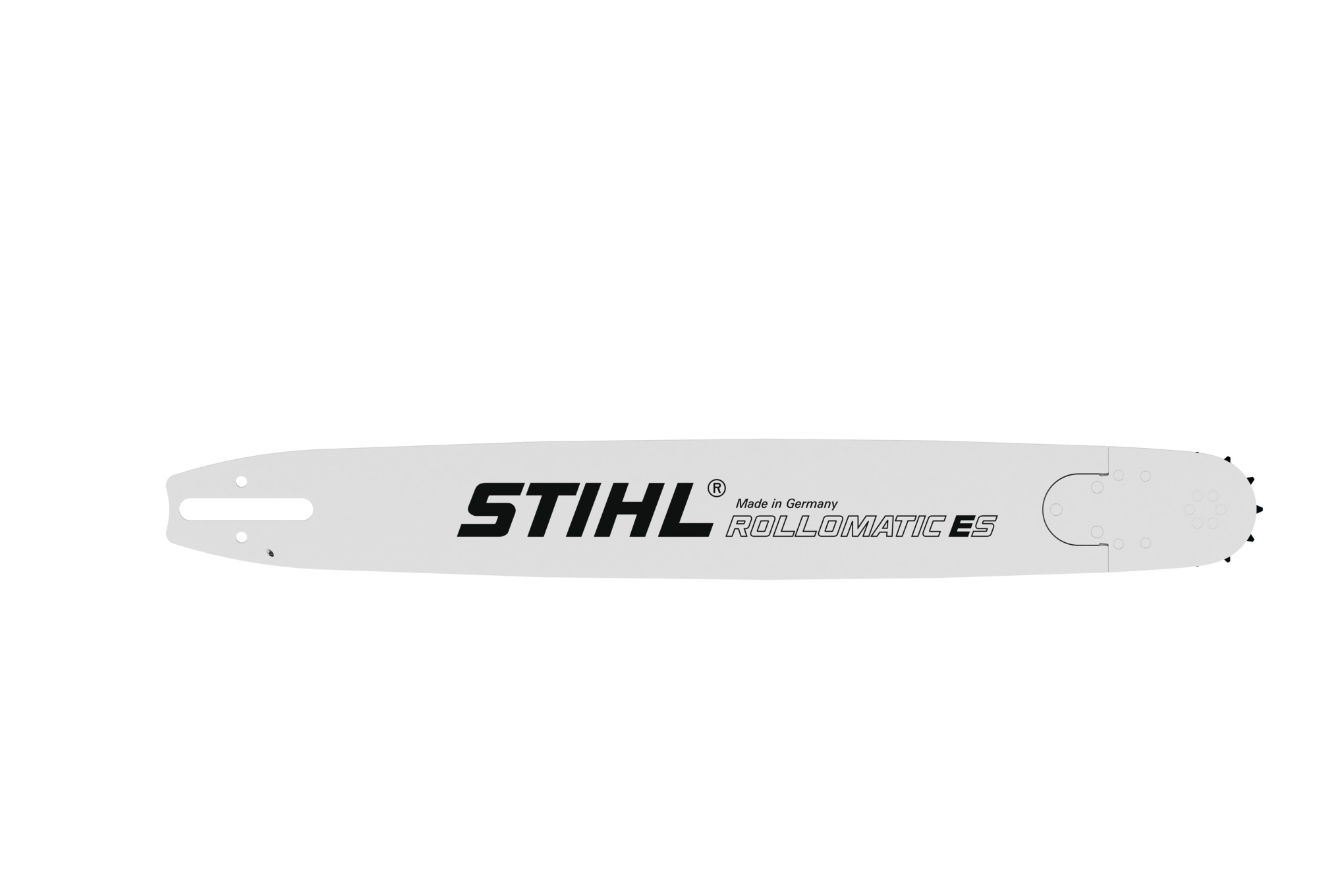 A solid and particularly rigid bar with a sprocket nose which can be replaced as a whole.