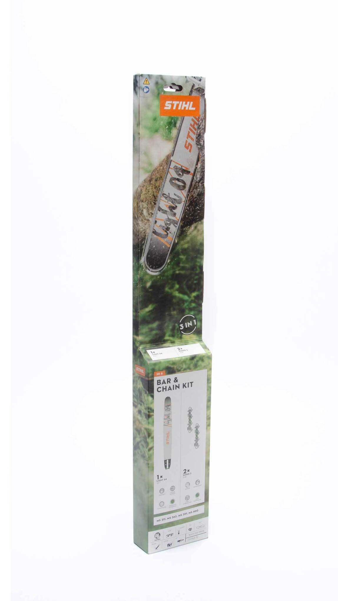 Fits MS 311, MS 362, MS 391 and MS 4001. Includes (1) 20" Guide Bar & (2) Loops of 20" Saw Chain (33 RS3 72).