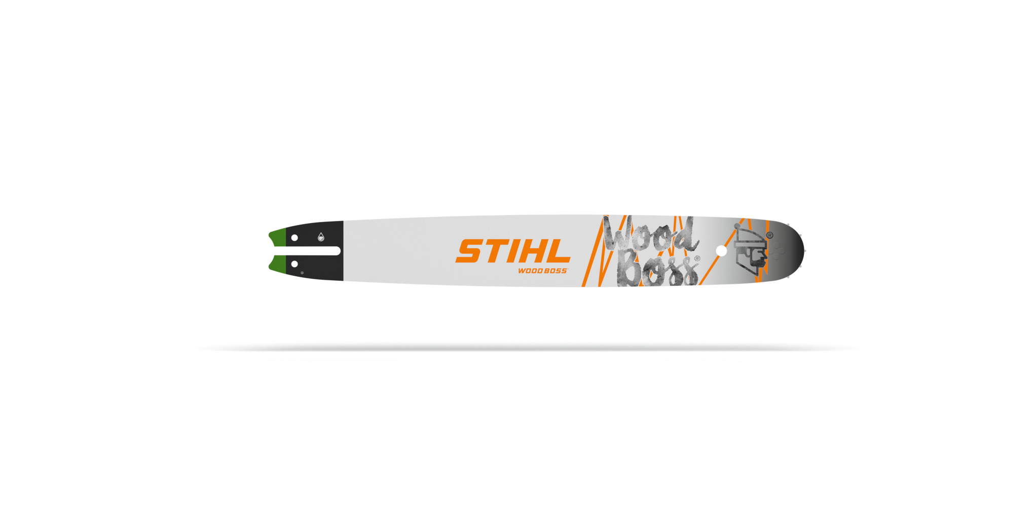 Laminated, high-grade steel guide bar with modern graphics designed exclusively for the MS 251 WOOD BOSS®