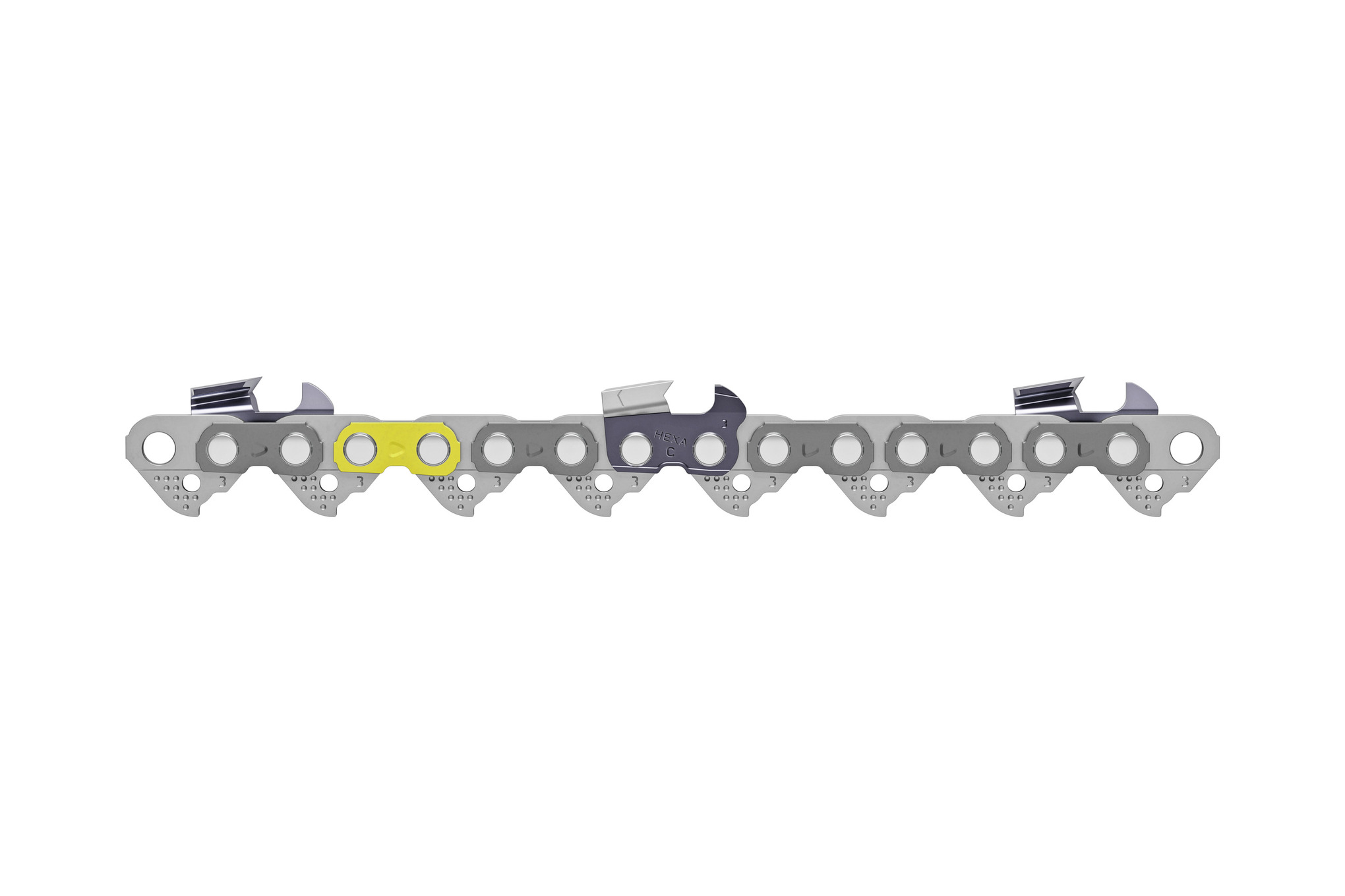 The STIHL RAPID™ HEXA™ (RH, RH3, and RHF) saw chain feature a patented STIHL exclusive, high-performance, V-shaped cutter design.