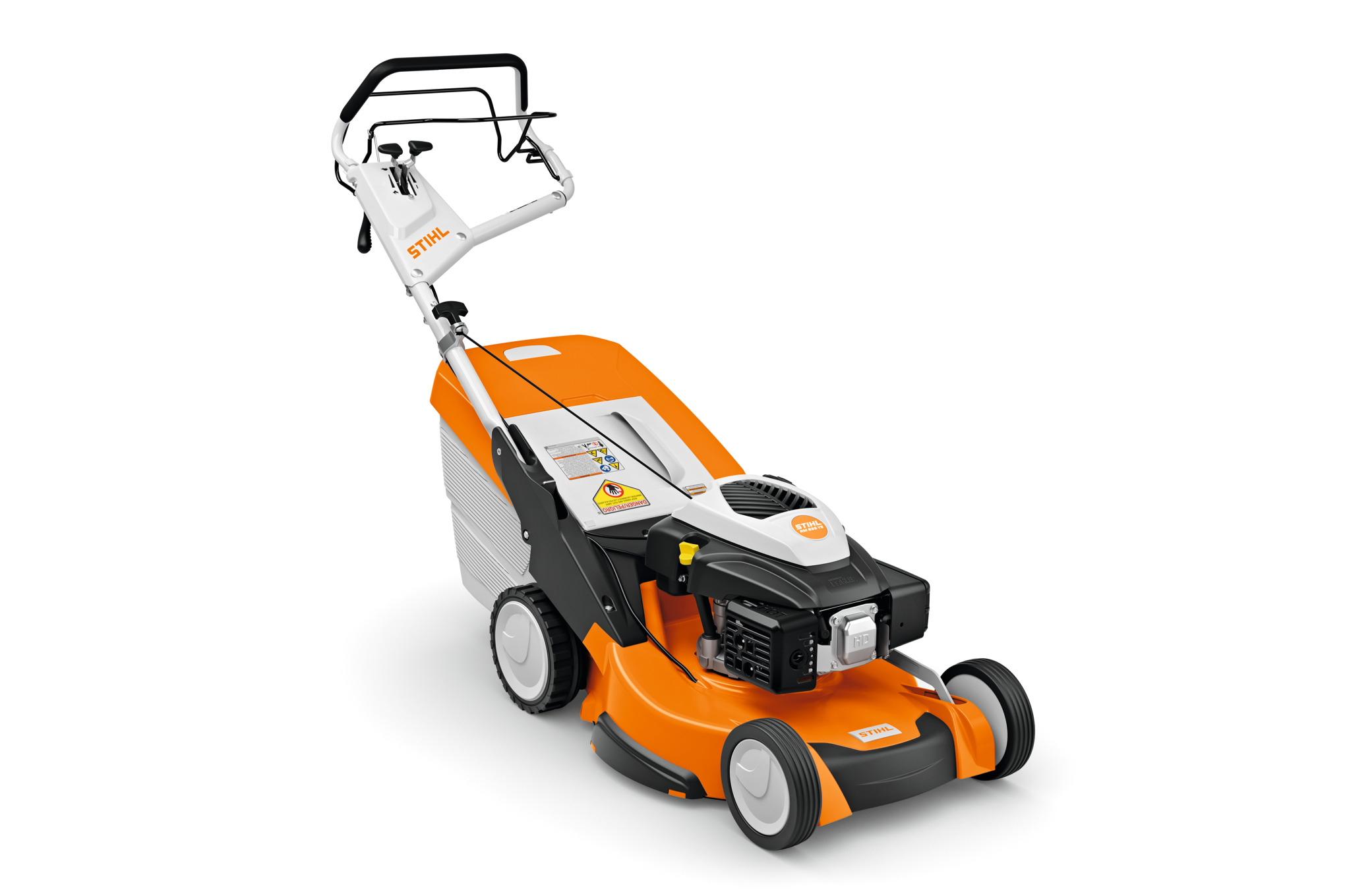 This powerful, low-maintenance mower features a mono-comfort handlebar, blade brake clutch, and hydrostatic gearbox.