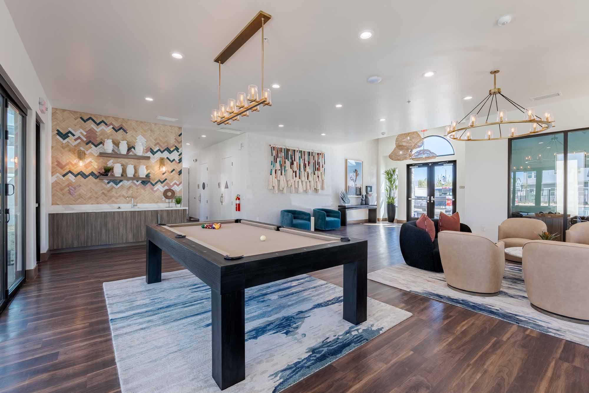 Community room with billiards table
