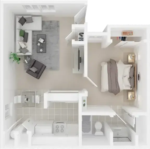 1 Bed / 1 Bath, 533 sq. ft.