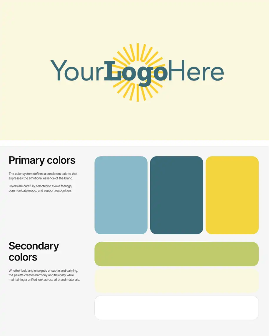 Brand identity system: wordmark, type pairing and colour palette applied to a supplement brand