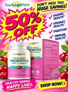 Loud discount-style social post for a women's probiotic, before the studio rework