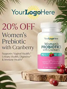 The same women's probiotic social post after the studio rework, clean layout and brand type