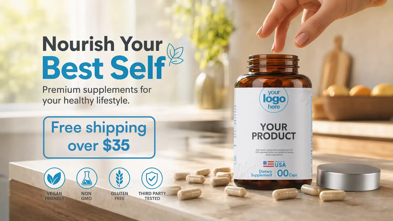 Navy supplement bottles, website banner