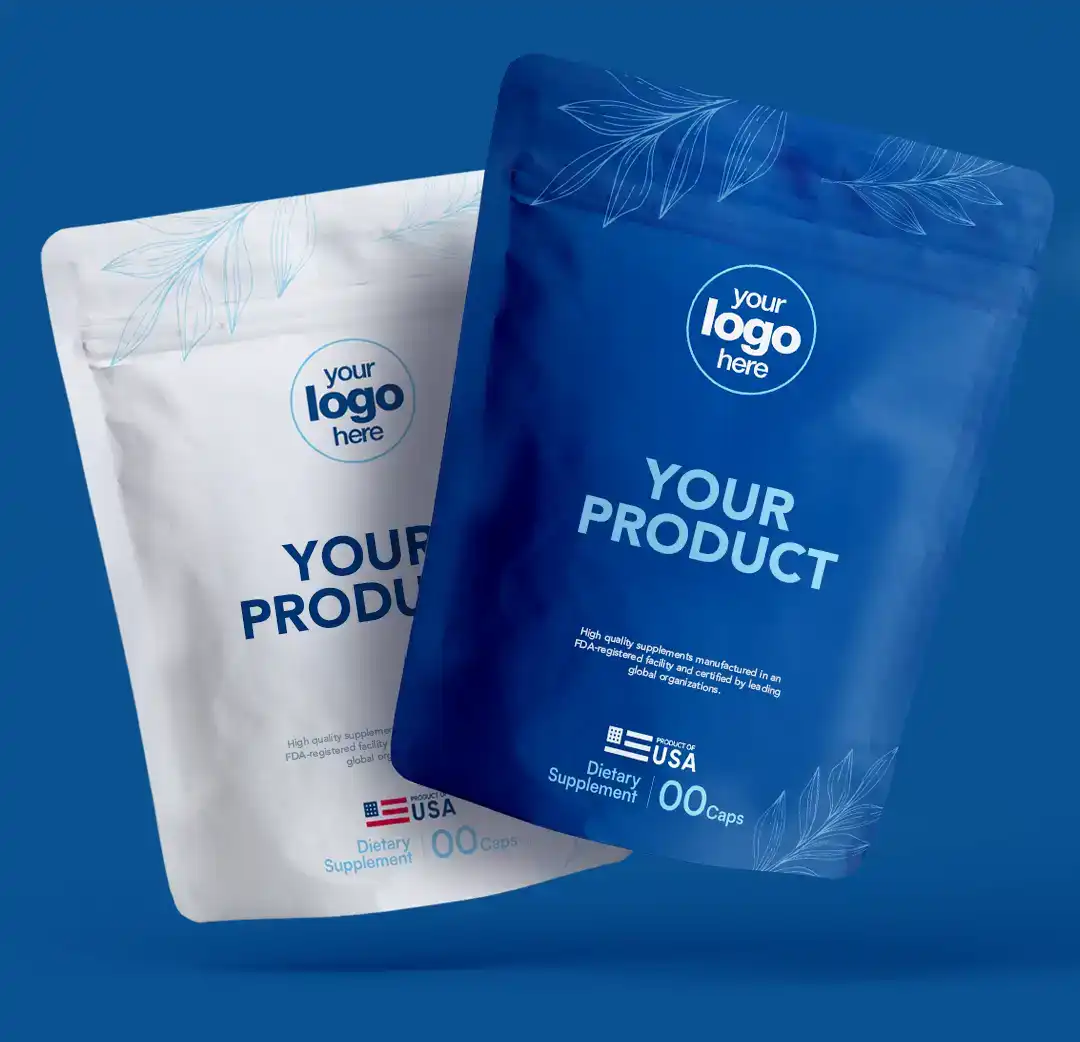 Stand-up pouches rendered with brand artwork
