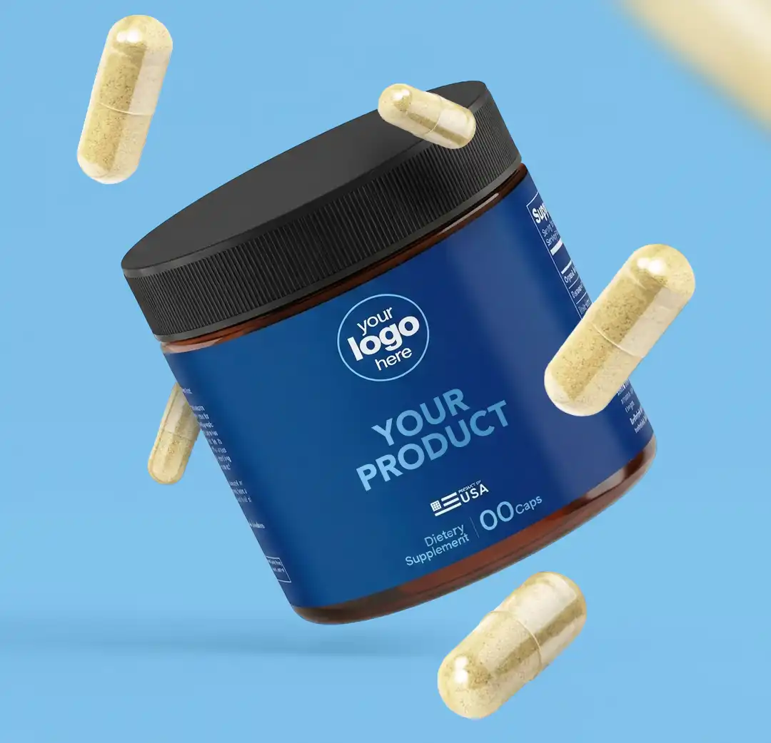 Jar with capsules and printed label
