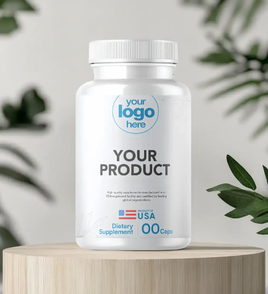 Private label supplement bottles with custom brand labels