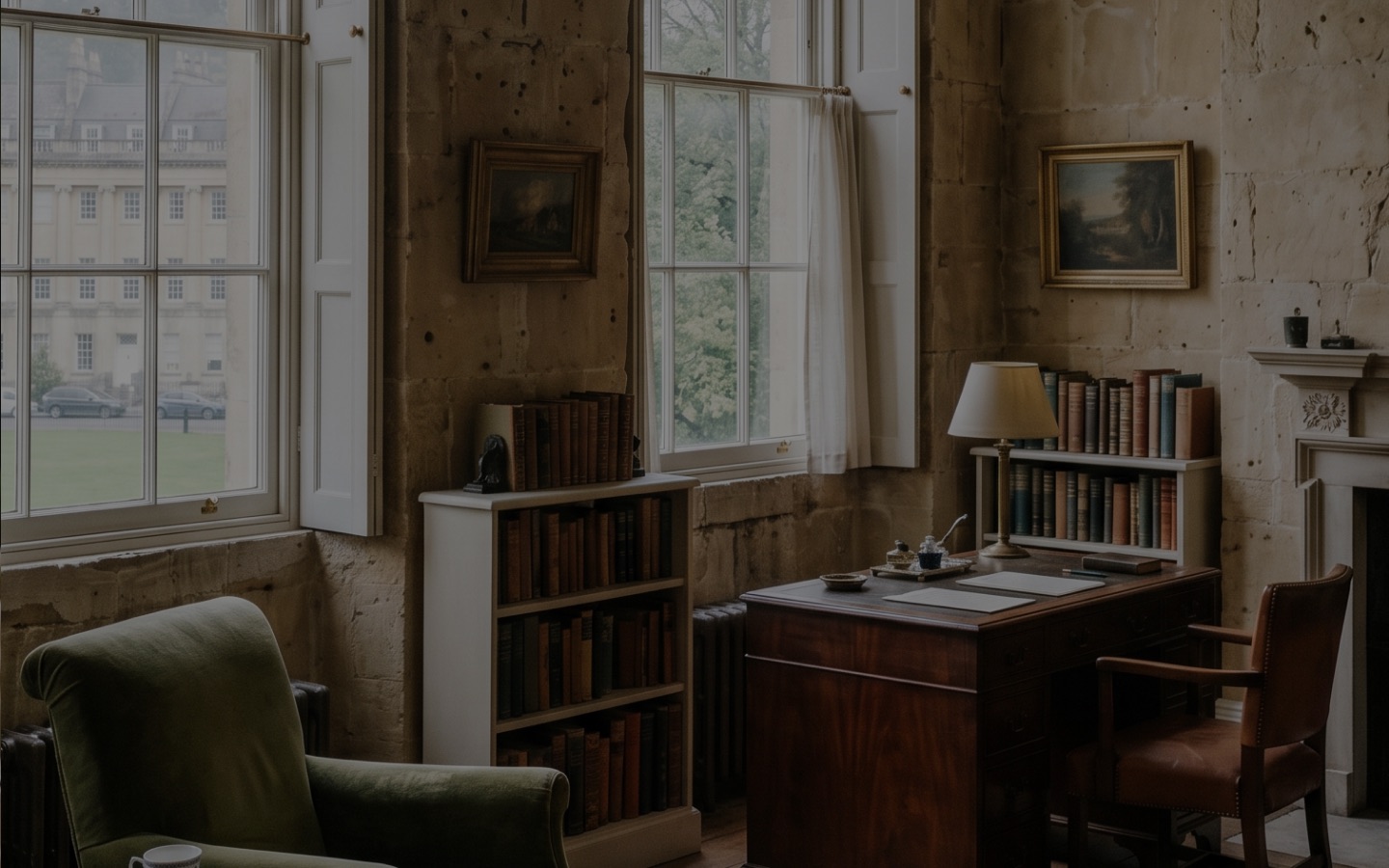 Georgian study interior with long windows