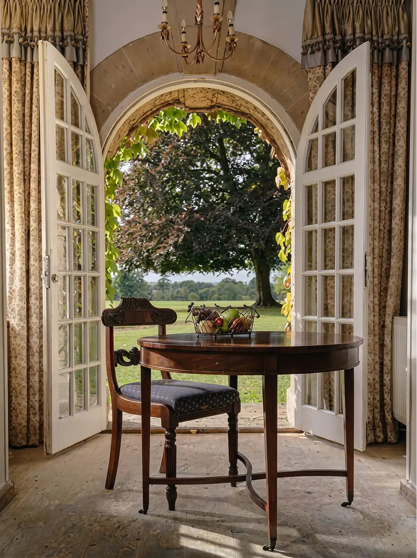 Georgian study interior with long windows