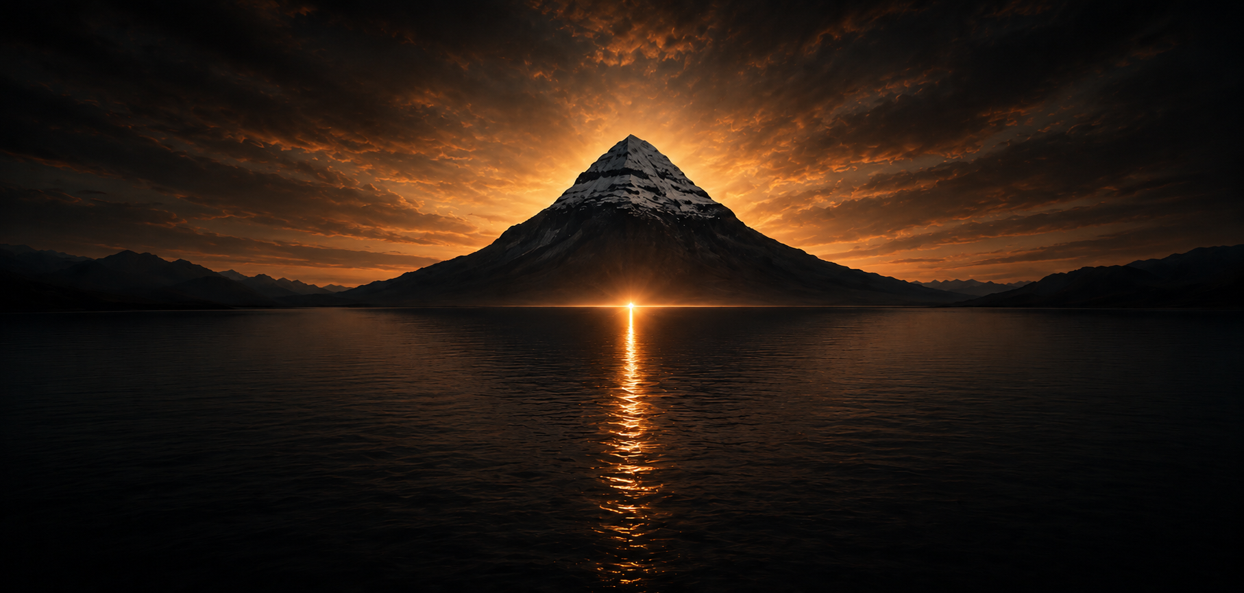 Mountain and golden path of light