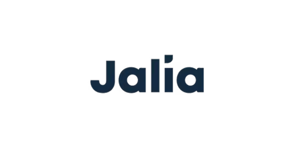 Le logo du mot Jalia en bleu foncé sur fond noir.
