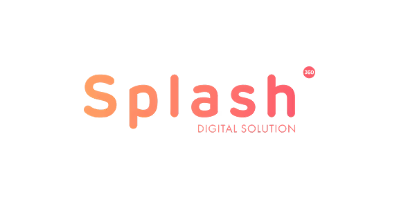Logo Splash Digital Solution avec un dégradé de orange à rose sur fond noir.
