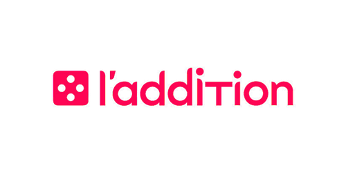 Logo l'addition avec un dé rose à cinq points à gauche du texte.