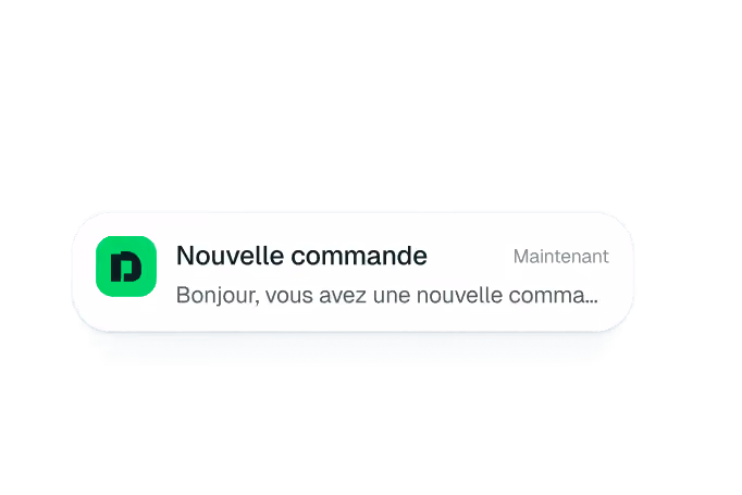 Notification d'application indiquant une nouvelle commande reçue avec l'icône de l'application.